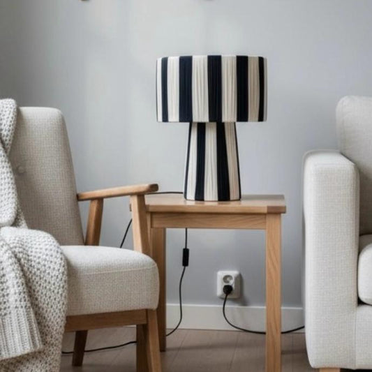 Lámpara mesa bicolor natural y negro