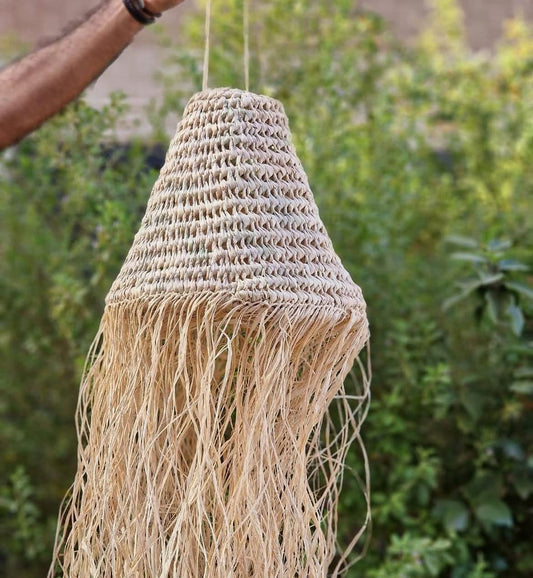 Lámpara de Rafia Natural con Flecos